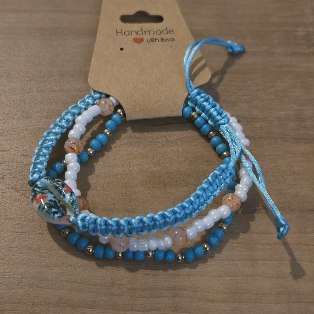Handmade Macrame' and Beaded Beachy Bracelet Set
